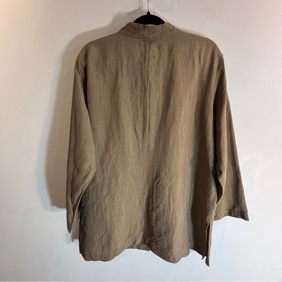 EILEEN FISHER Sz XL Linen Blend Madarin Collar Loose Long Line Buttoned Jacket - Picture 8 of 8